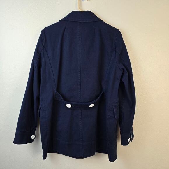 J Crew Pea Coat Women's 10 Navy Double Breasted White Button Heavyweight Twill - Picture 3 of 15